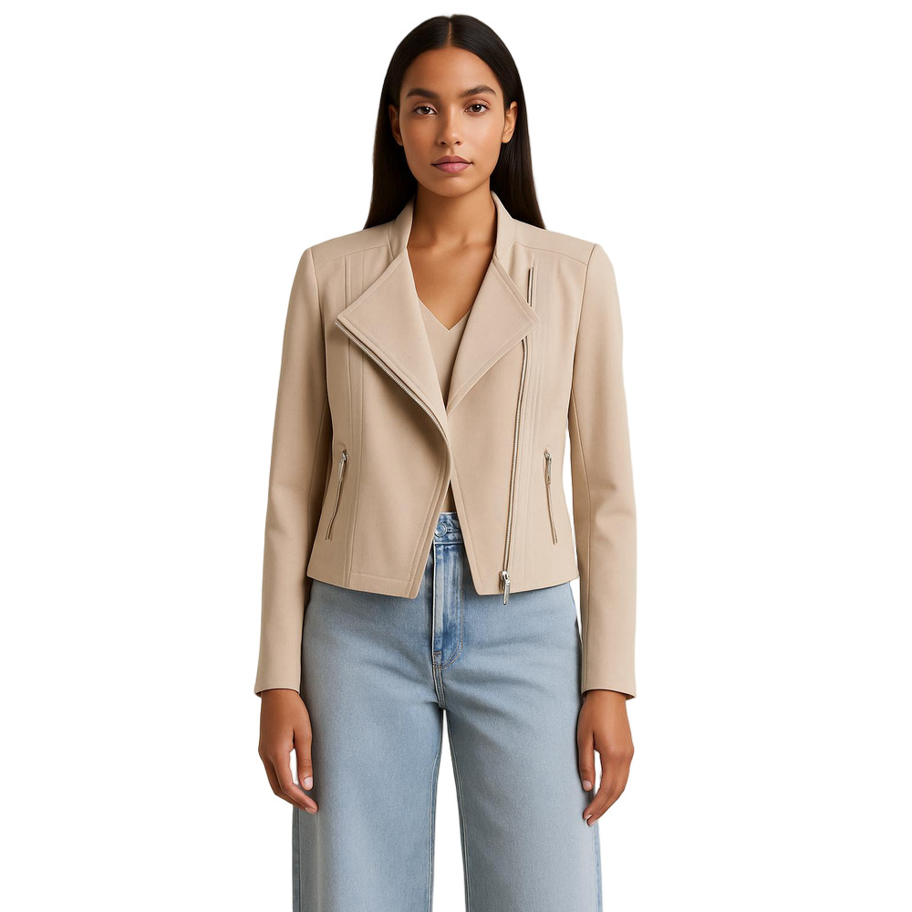 Babaton Aritzia Size 4 Women's Crepe Beige Moto Blazer Jacket